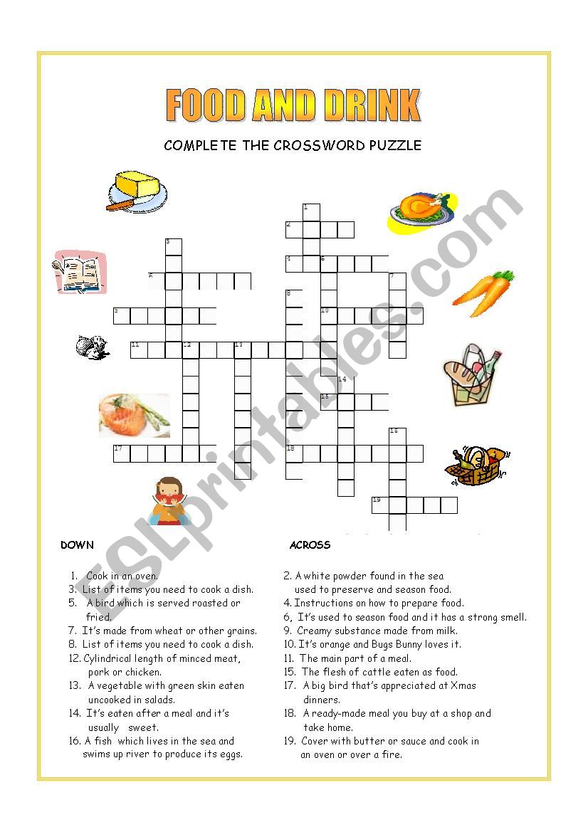 Food and Drink crossword worksheet