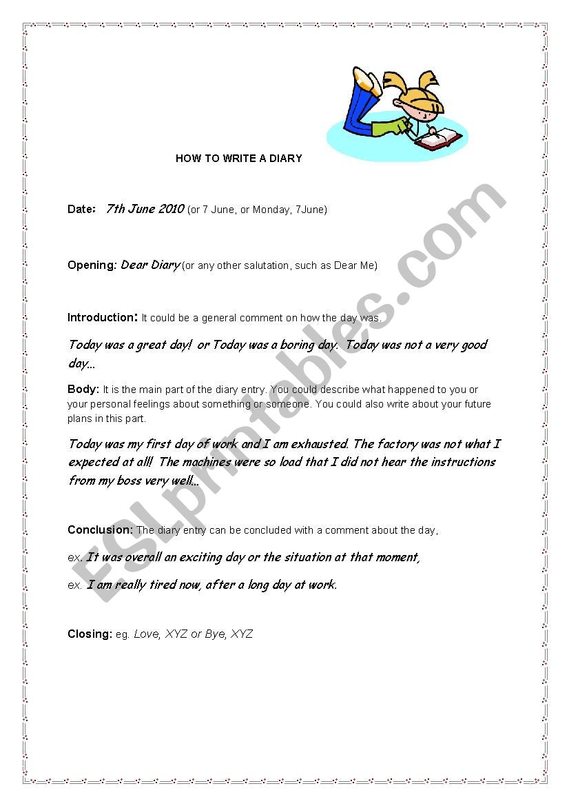 How to write a Diary  worksheet