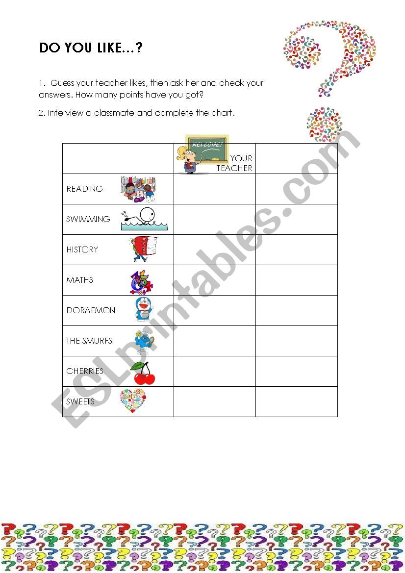 DO YOU LIKE worksheet