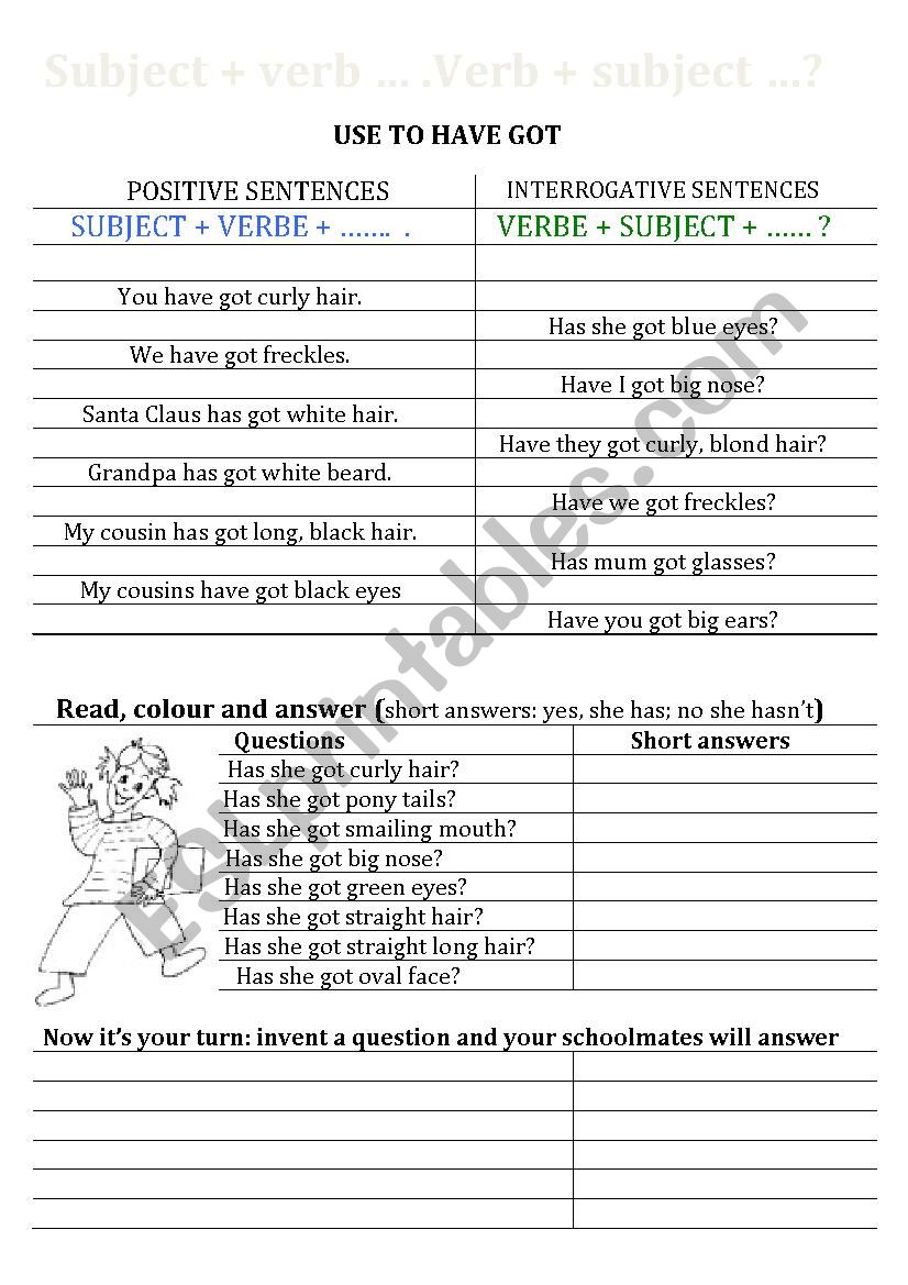 USE TO HAVE GOT worksheet