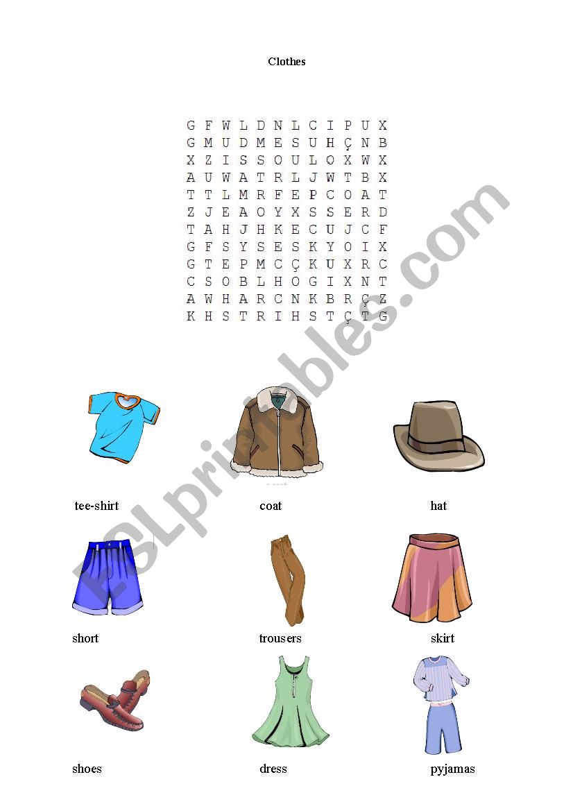 Clothes crossword worksheet