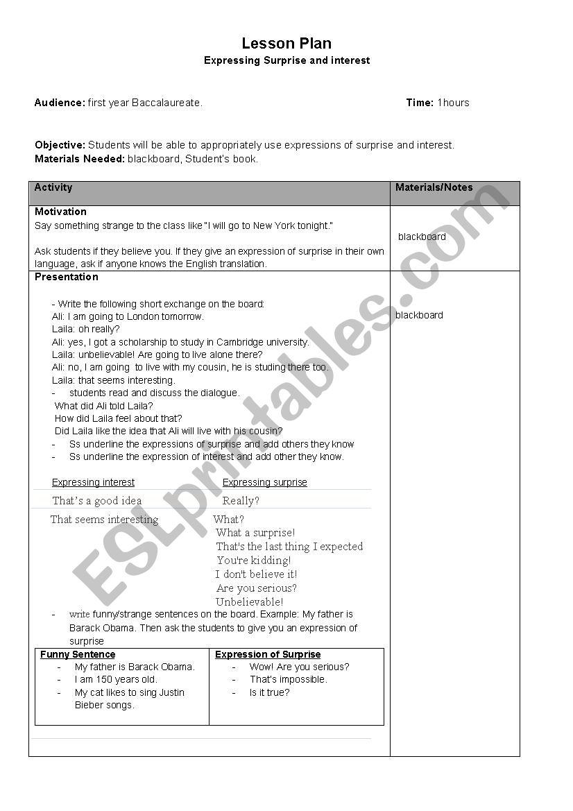 expressing surprise worksheet