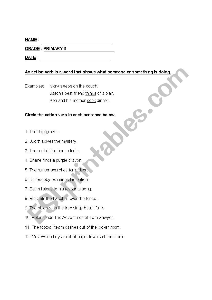 Grammar PRIMARY 3 worksheet