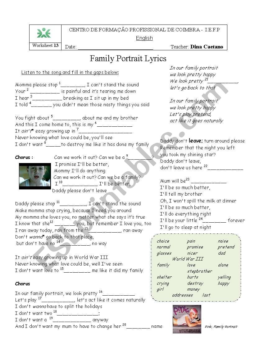 family portrait - pink worksheet