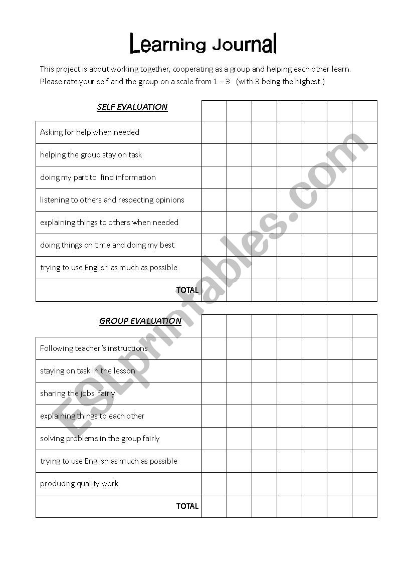 Group work Self Evaluation  worksheet