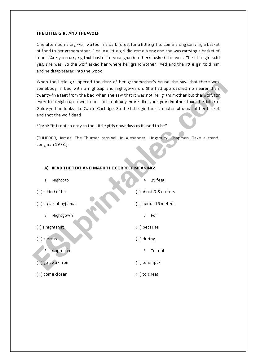 The Little Red Hood worksheet