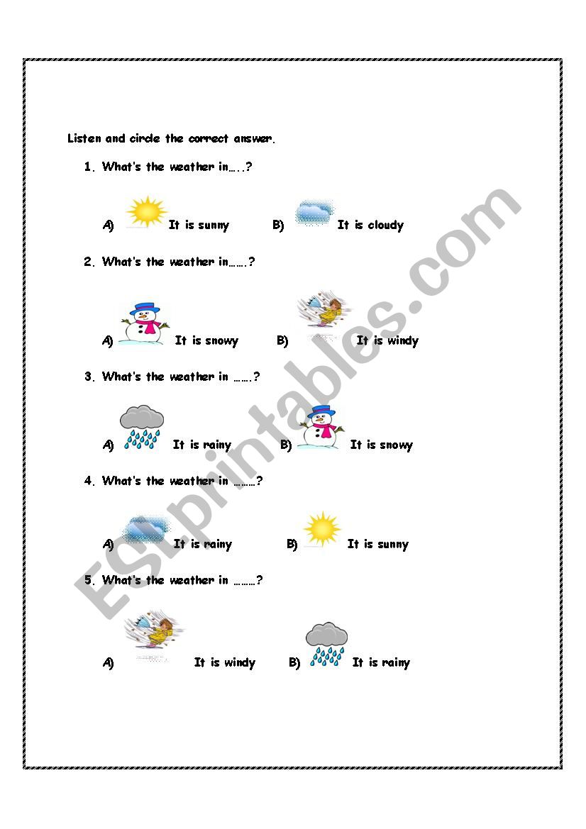 Weather Conditions worksheet