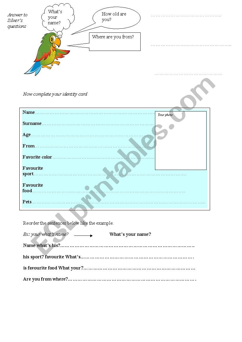 Identity card worksheet