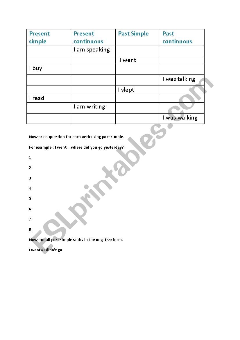 tense practice worksheet