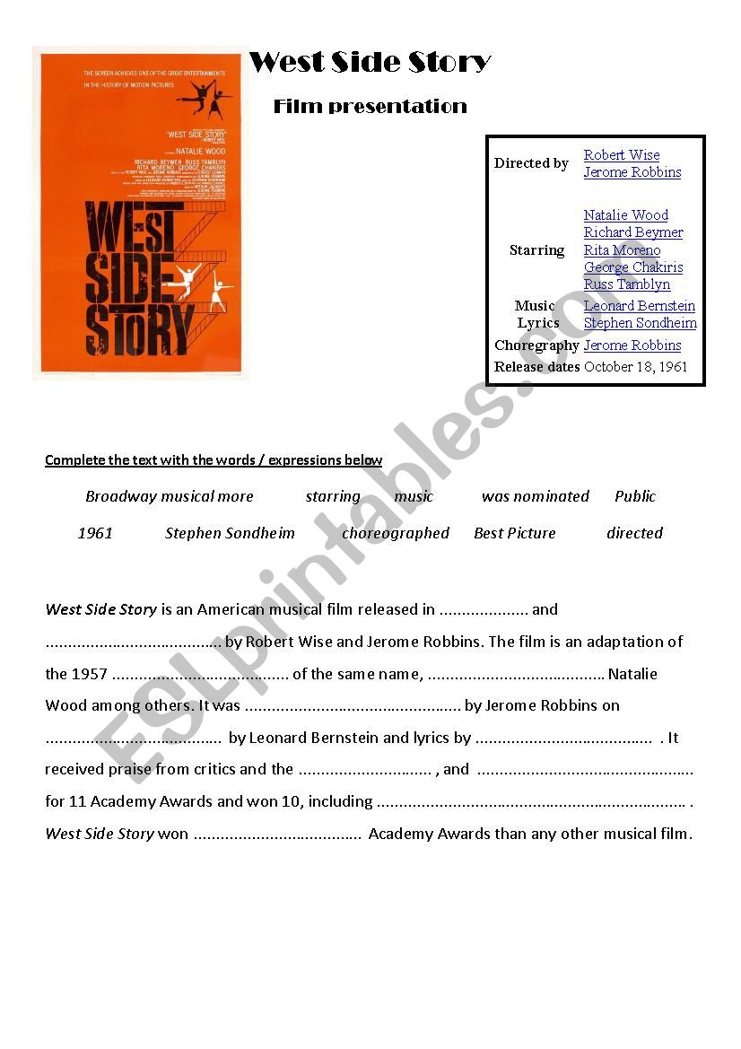West Side Story,  movie presentation