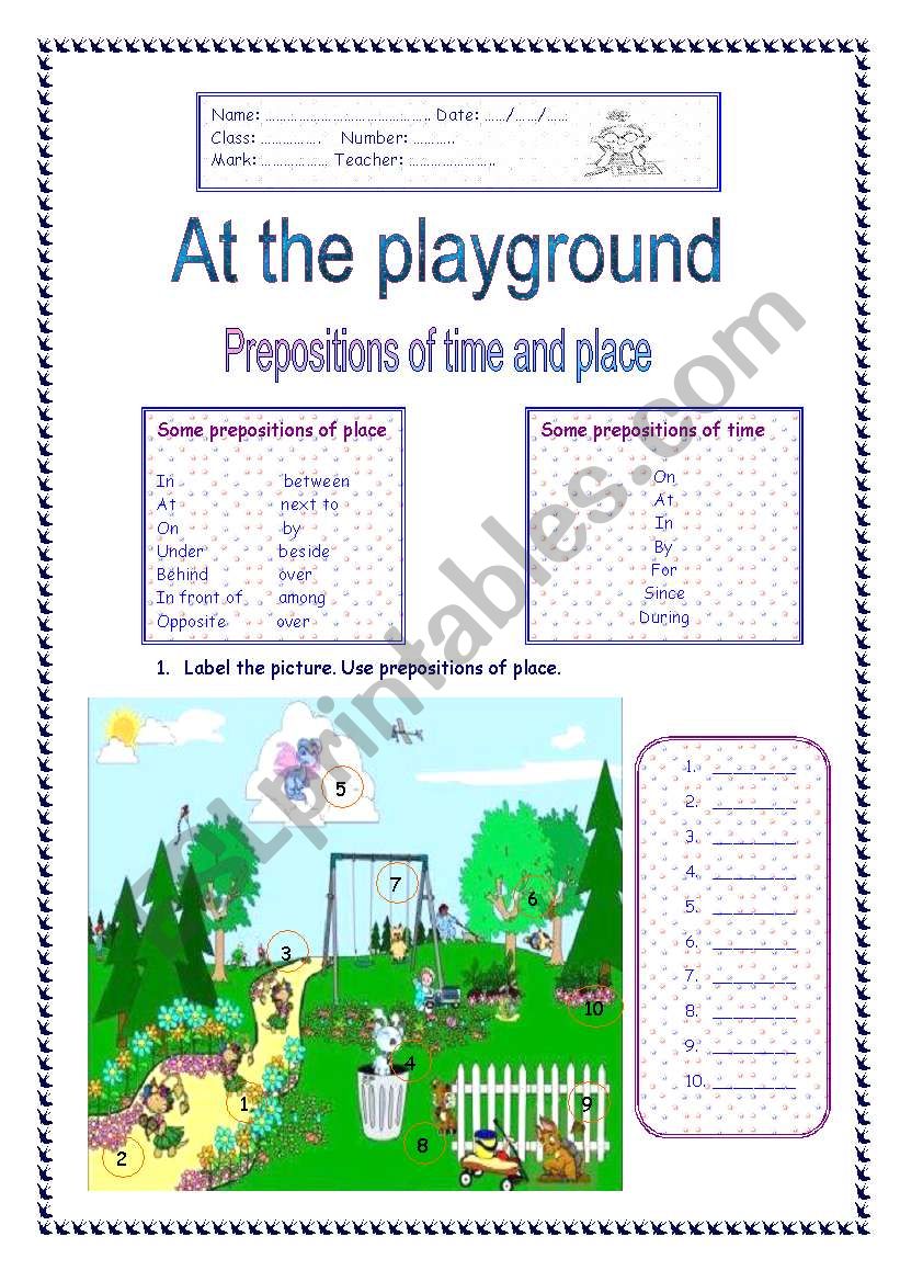 At the playground worksheet