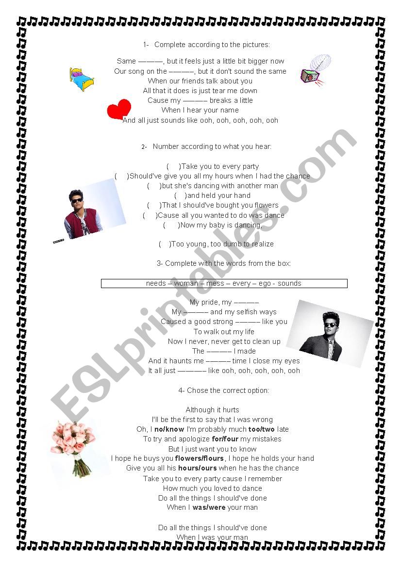 When I was your man worksheet