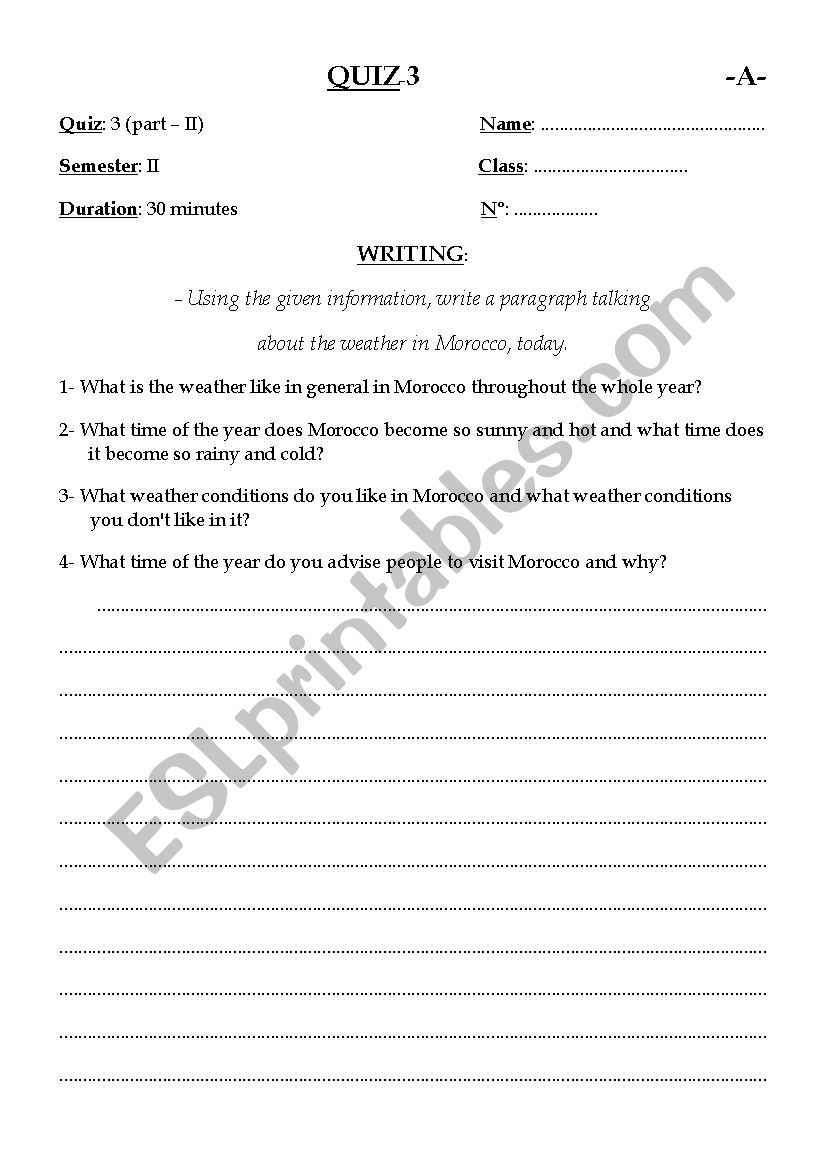  the weather in Morocco worksheet