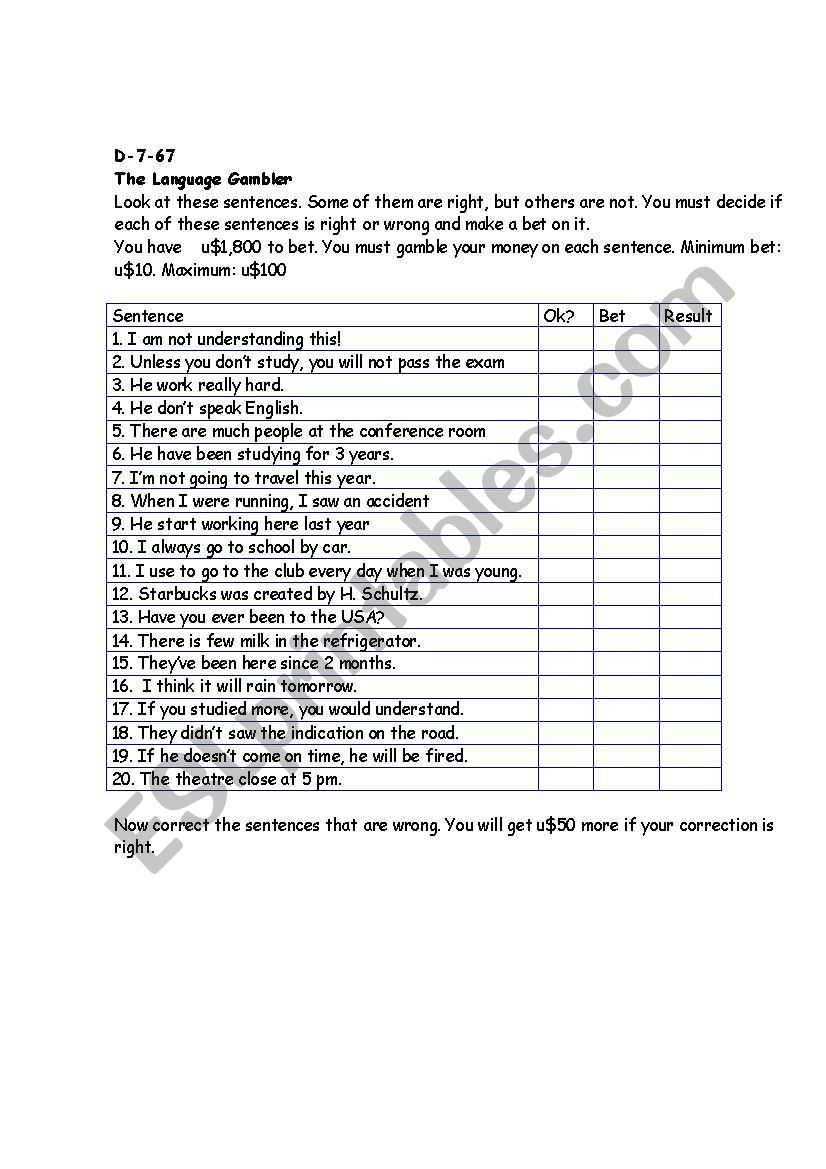 Language revision worksheet