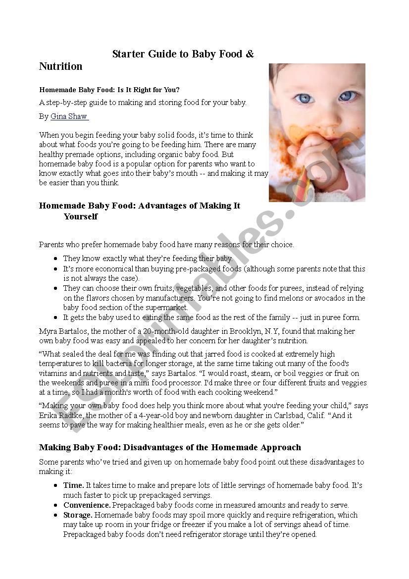 Baby food ( article) worksheet