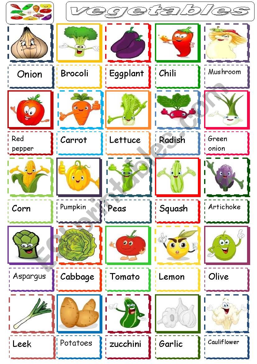 vegetables pictionary worksheet