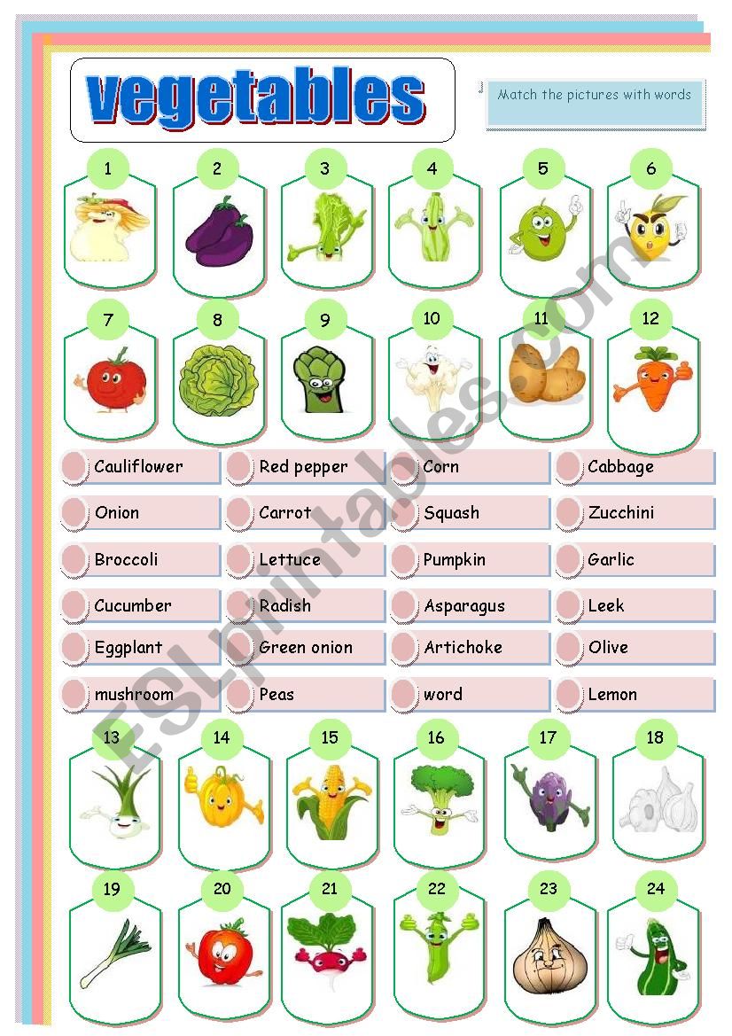 vegetables maching worksheet