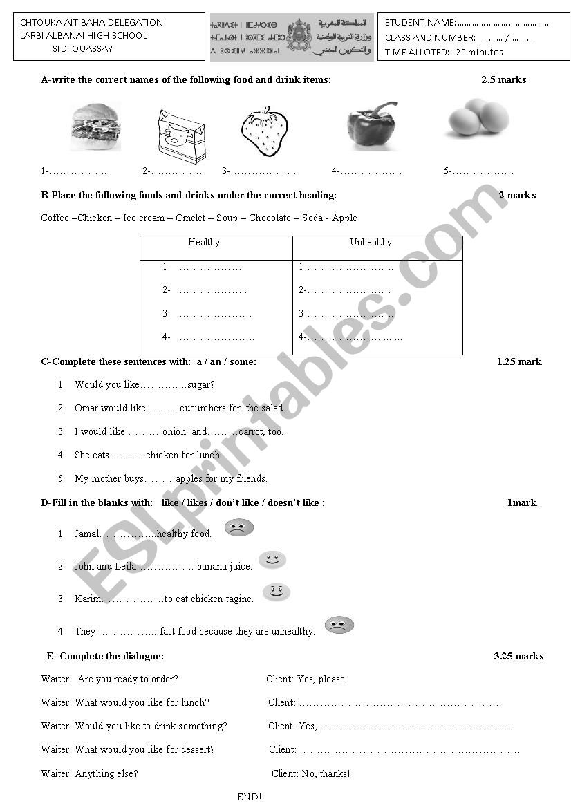 healthy and unhealthy food worksheet