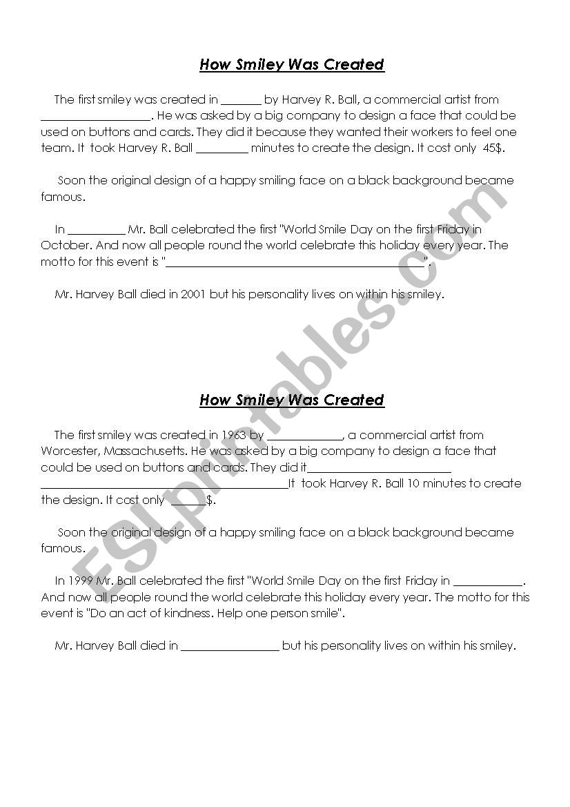 How Smiley was created worksheet