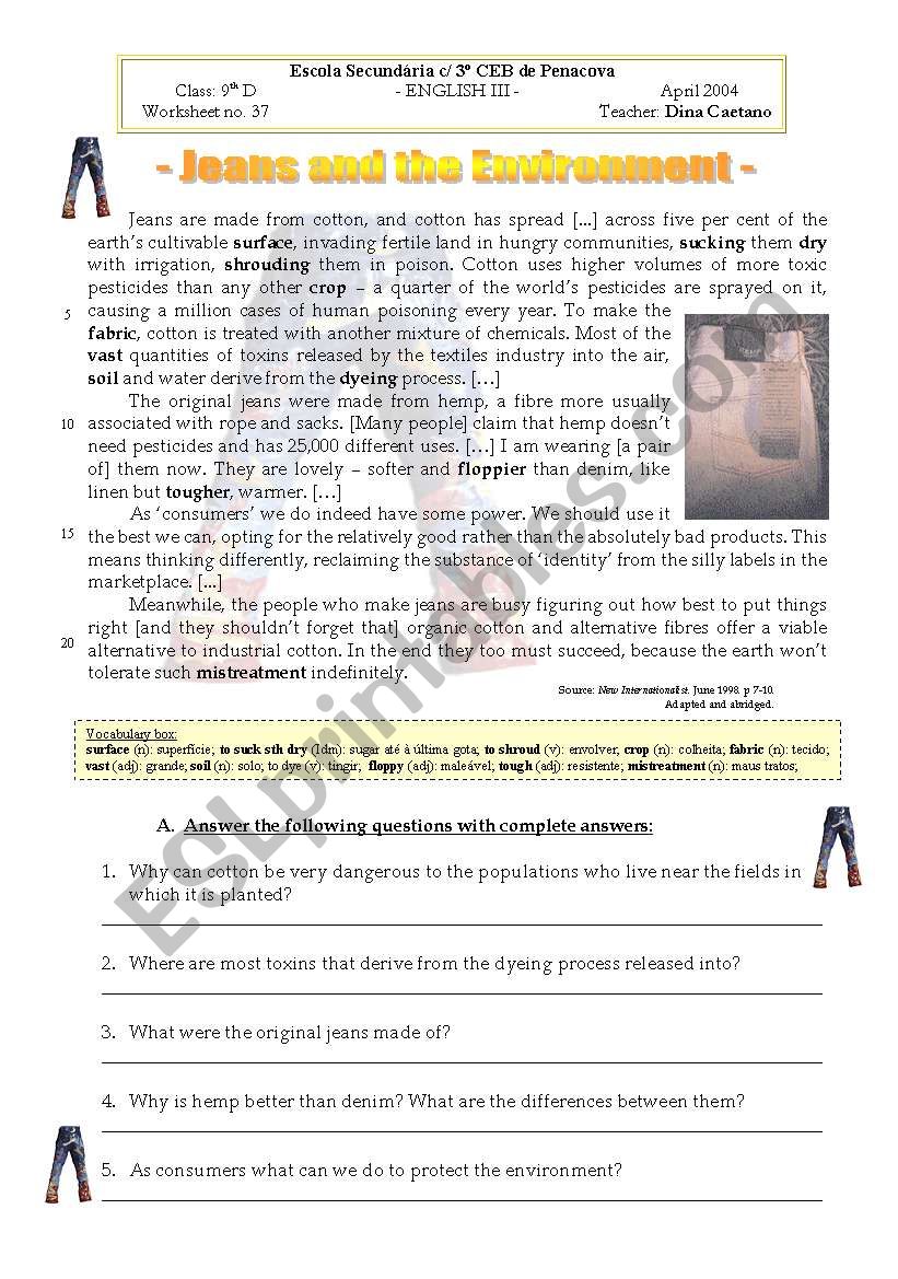 GREEN JEANS worksheet