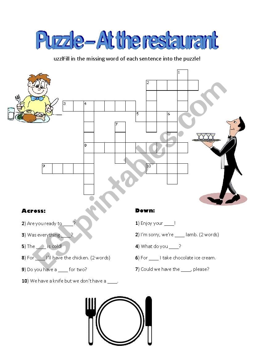 Puzzle - At the restaurant worksheet