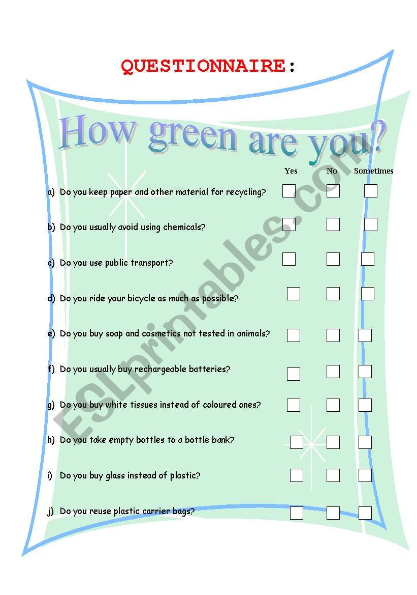 HOW GREEN ARE YOU??? worksheet