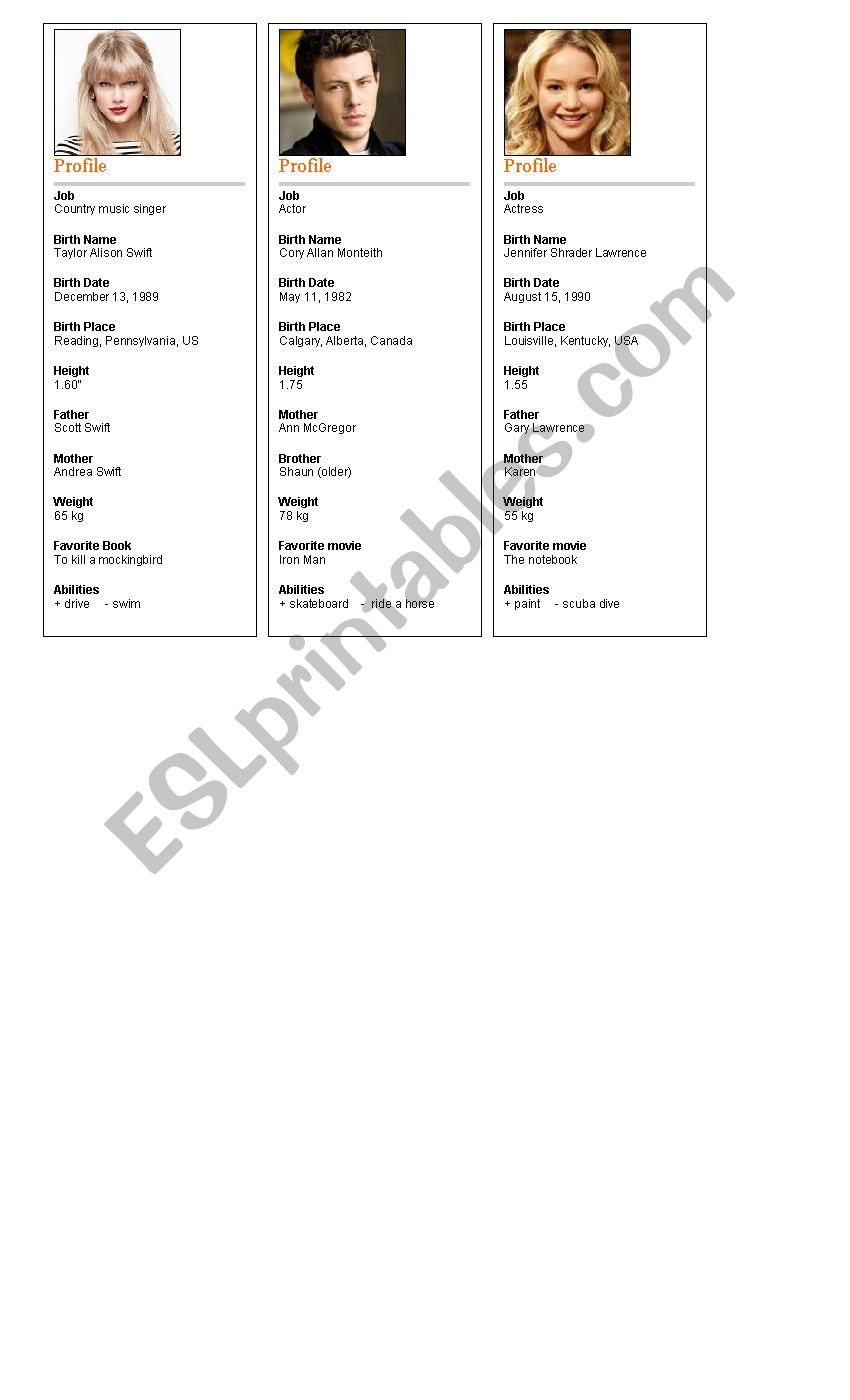 Describing people worksheet