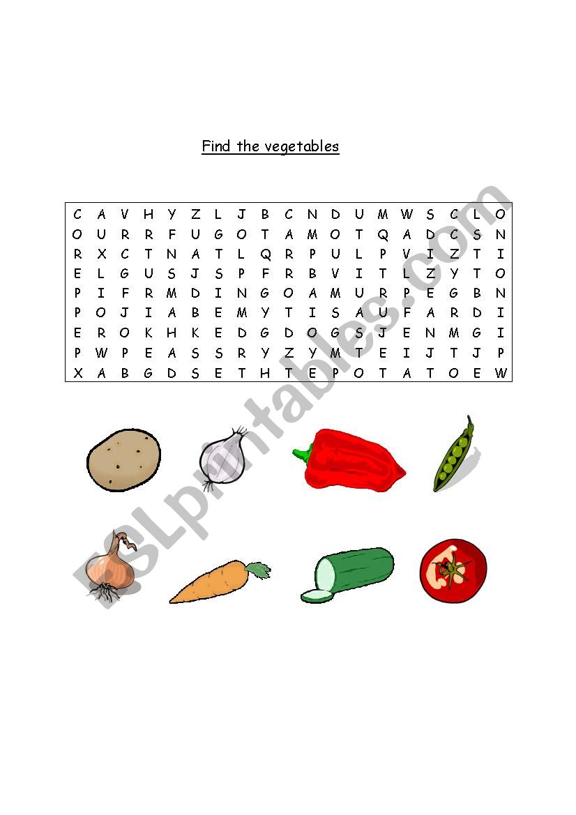 Wordsearch - find the vegetables