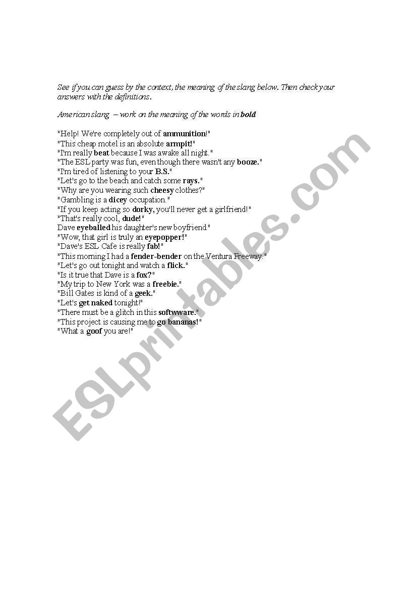 American slang worksheet