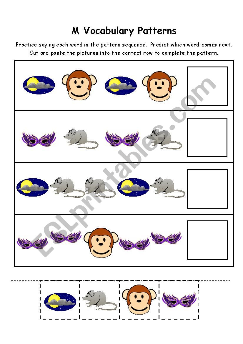 Letter M Vocabulary Patterns worksheet