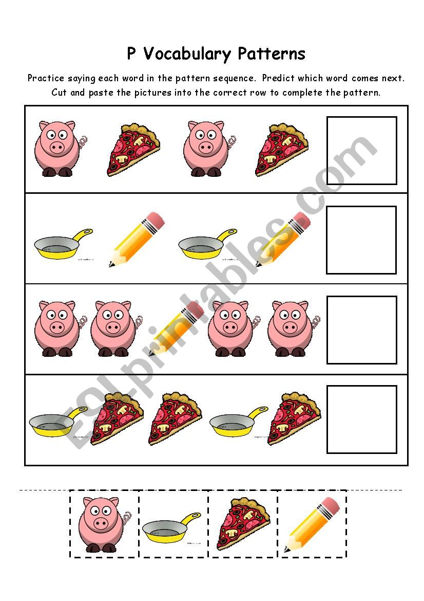 Letter P Vocabulary Patterns worksheet