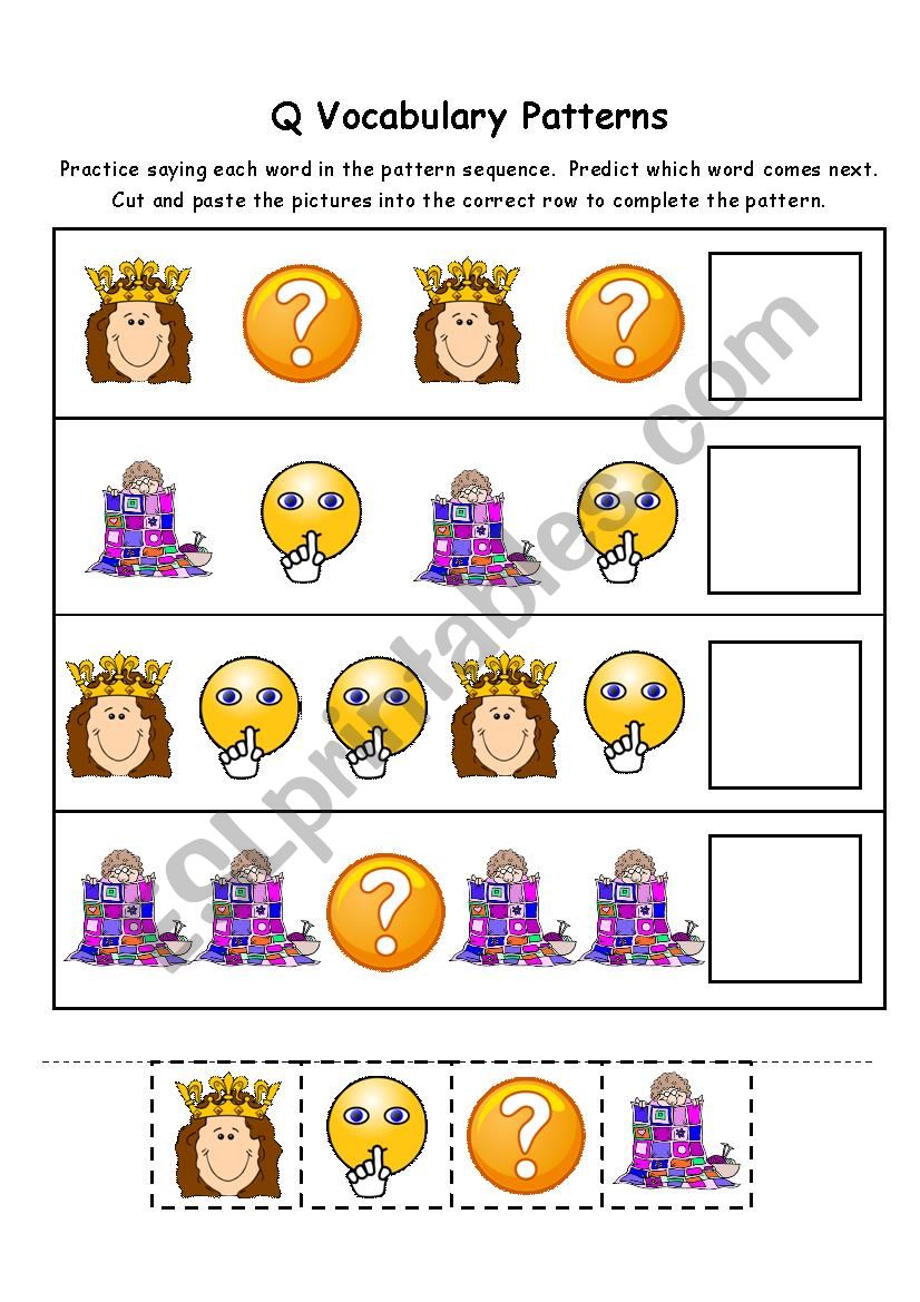 Letter Q Vocabulary Patterns worksheet