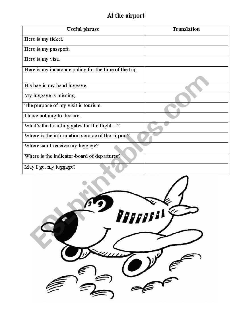 At the Airport worksheet vocabulary