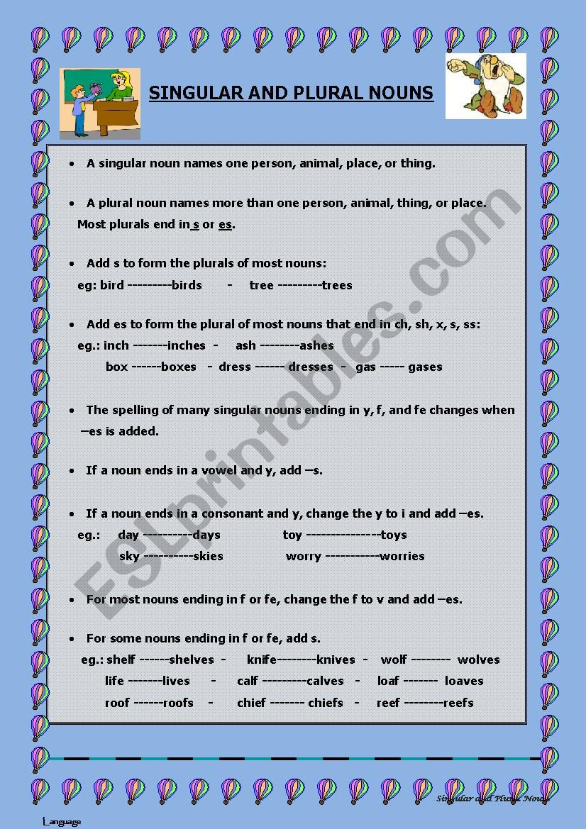 singular and plural nouns / Exercises