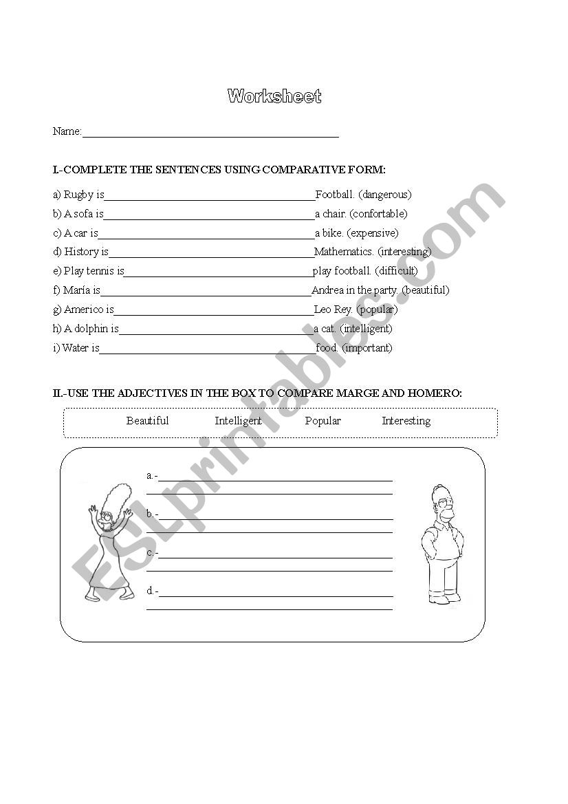 Comparatives (long) worksheet