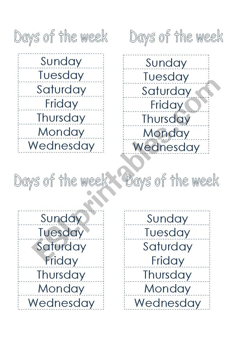 Days of the week worksheet