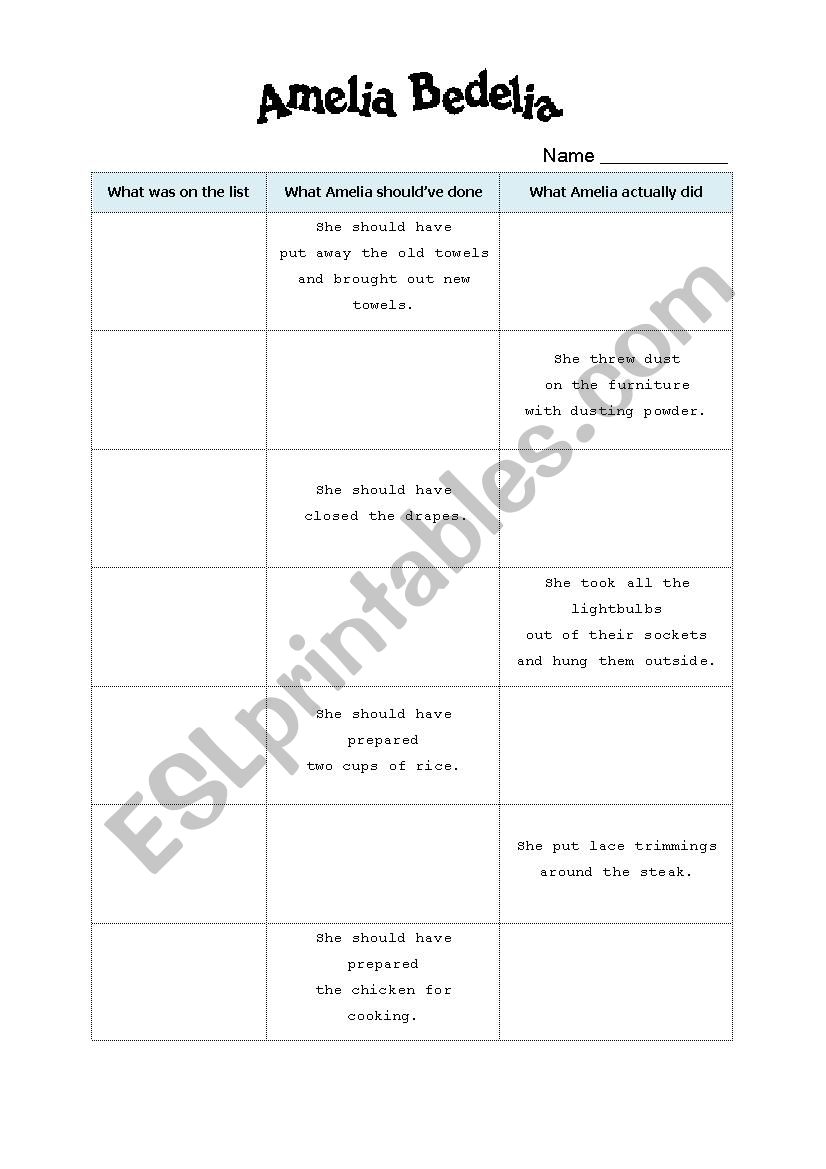 Amelia Bedelia  worksheet