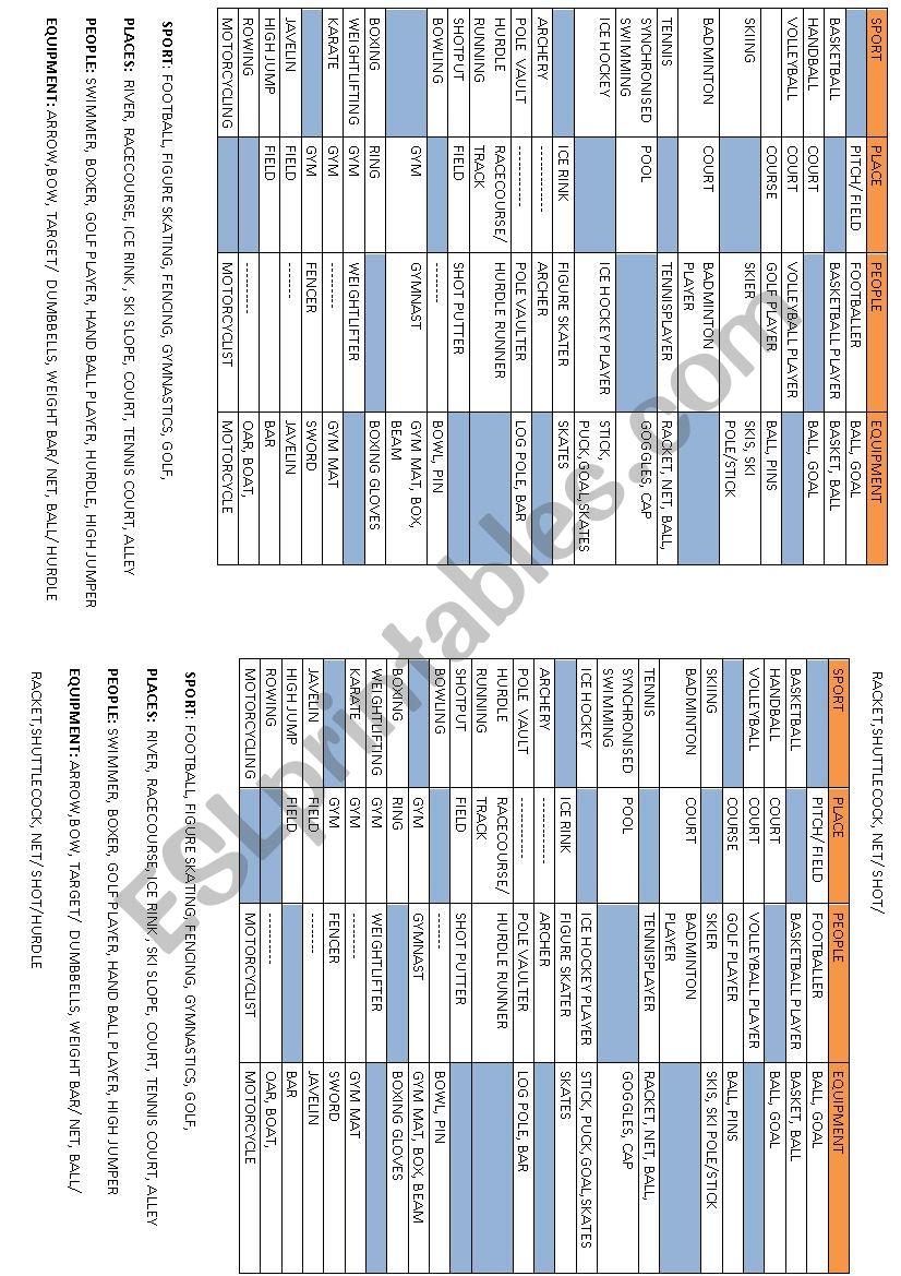 Sports-Equipment-players worksheet