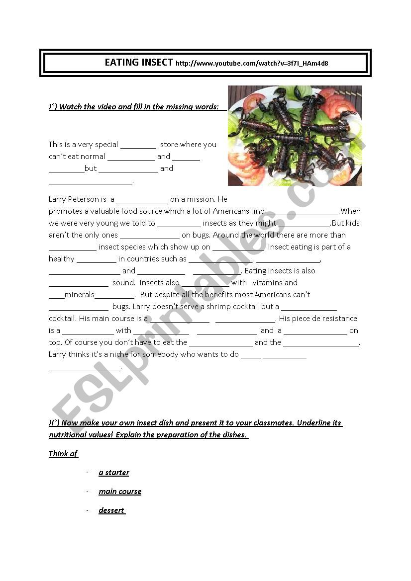 Eating insects - video worksheet