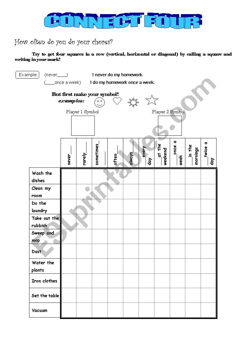 Connect 4 Chores and Adverbs of Frequency