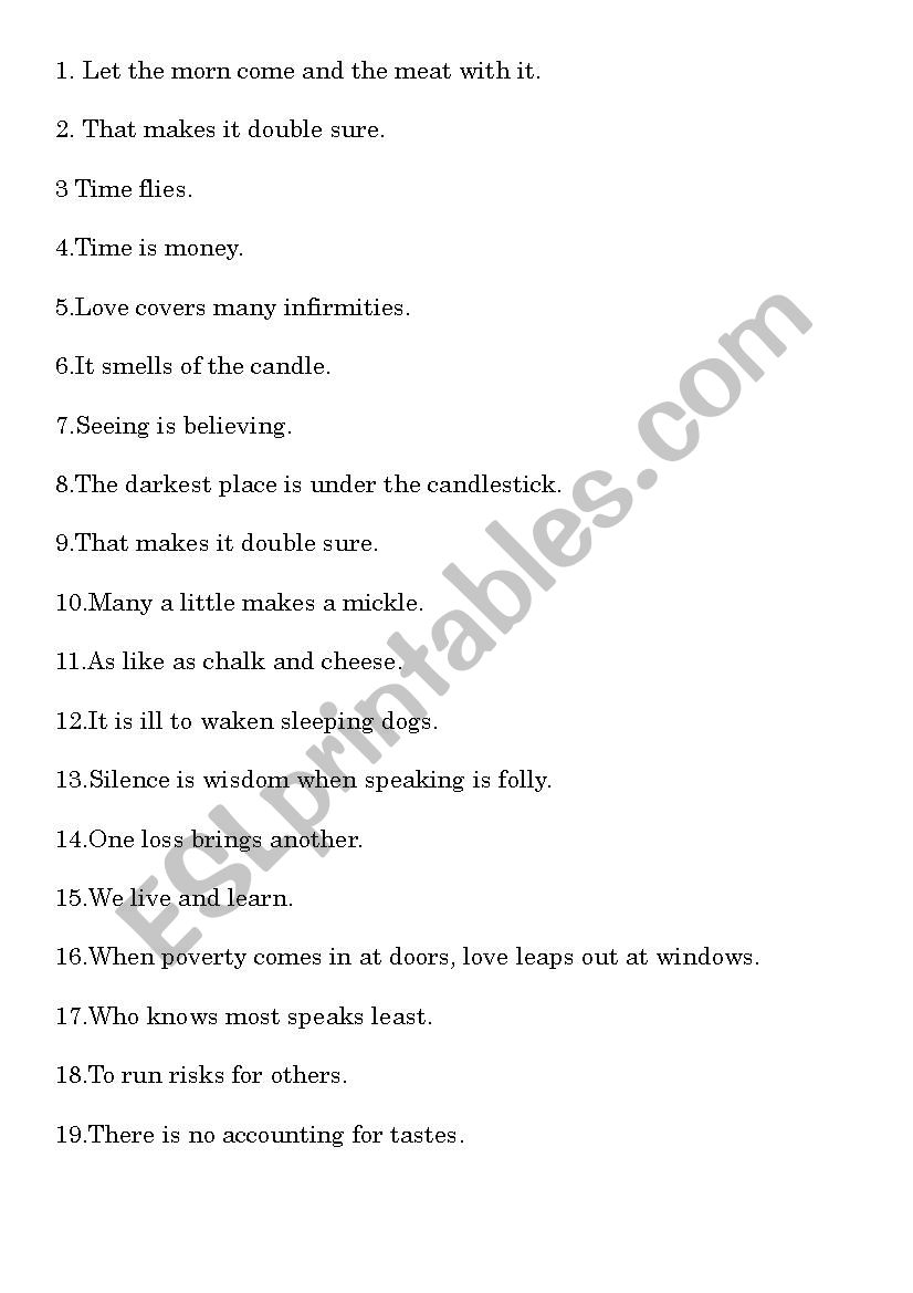 Prverbs worksheet