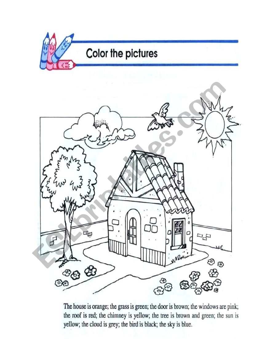 color the pictures according to instructions   ESL worksheet by ...
