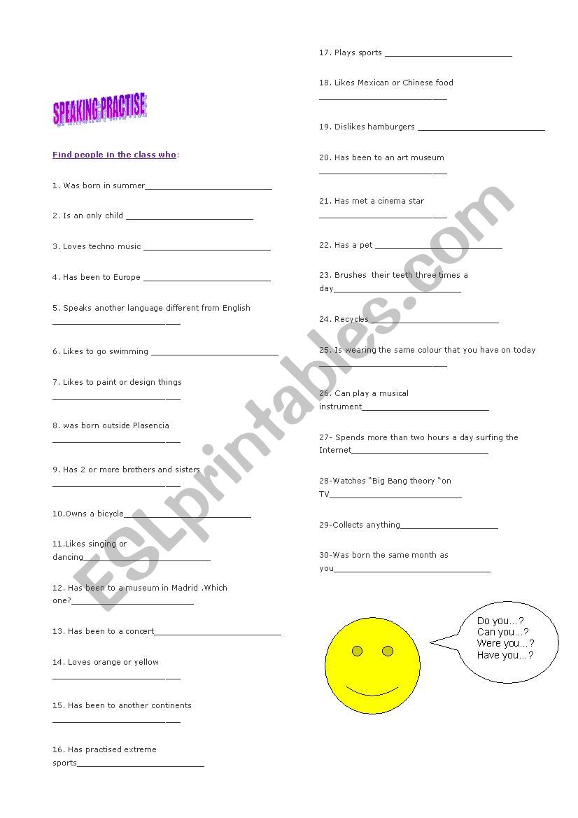 Introduction activity worksheet