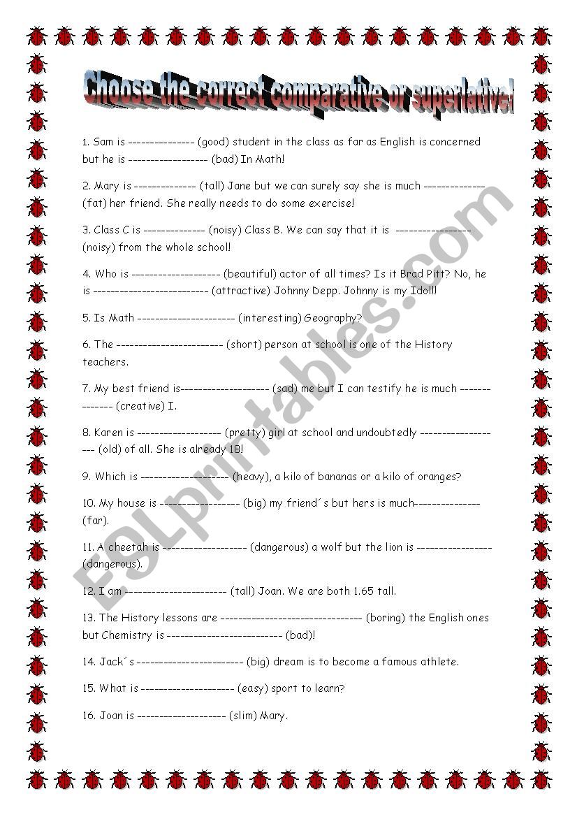 comparatives and superlative worksheet