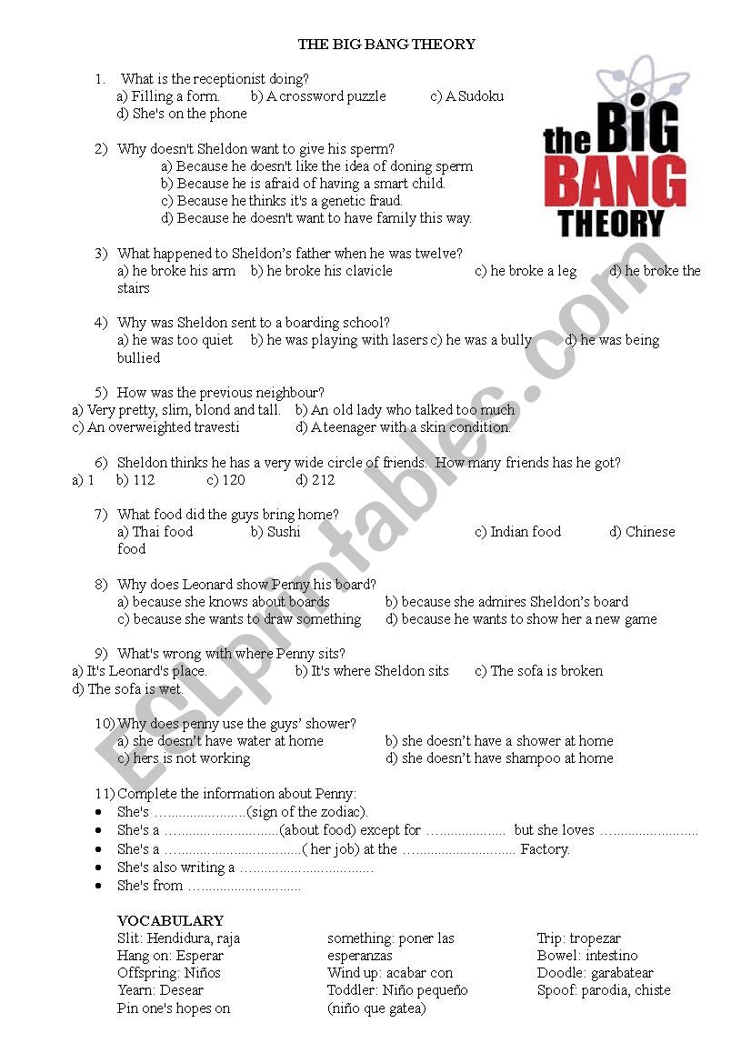 The Big bang theory series worksheet