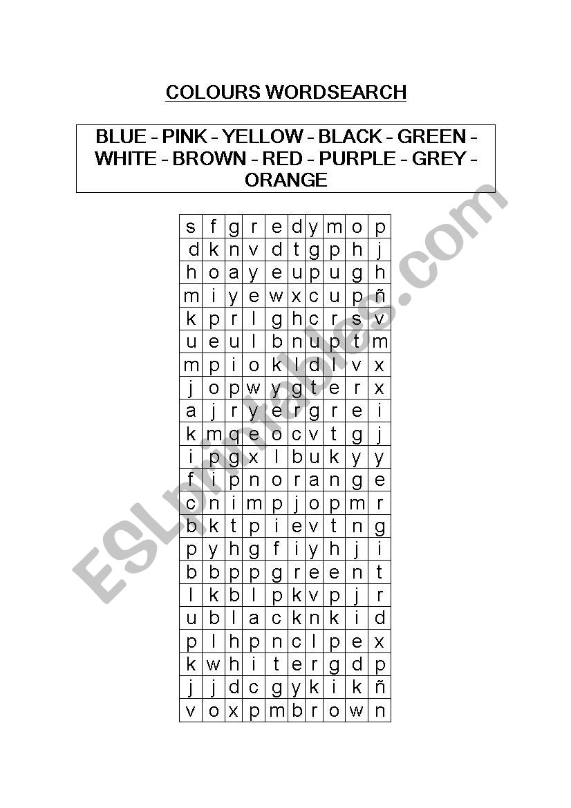 COLOURS WORDSEARCH worksheet