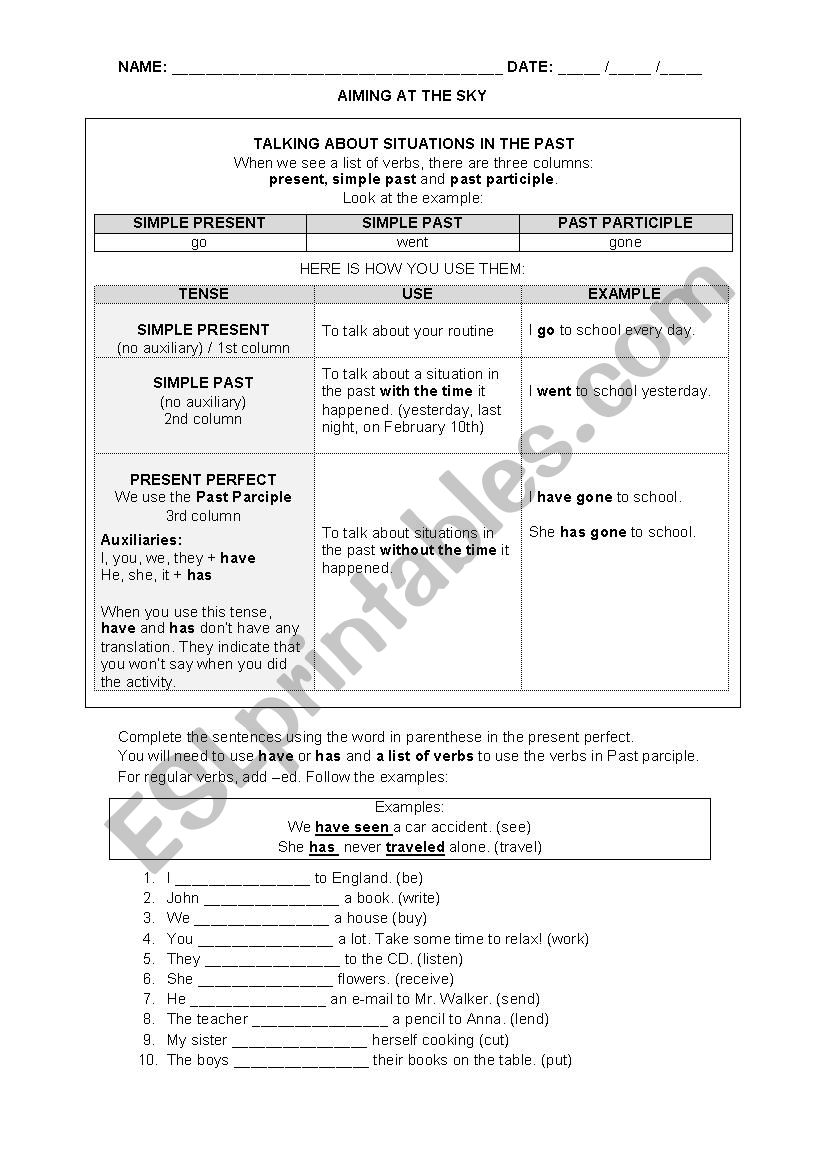 Present Perfect worksheet