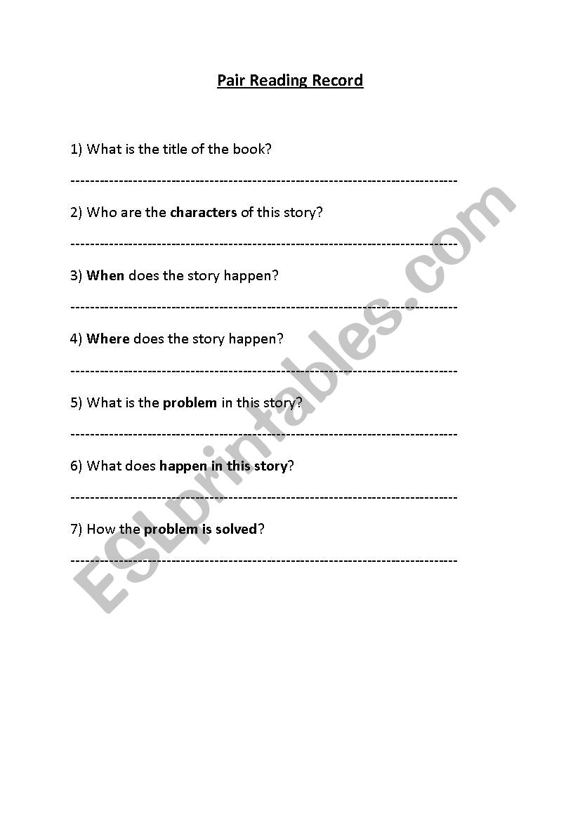 Pair reading record worksheet