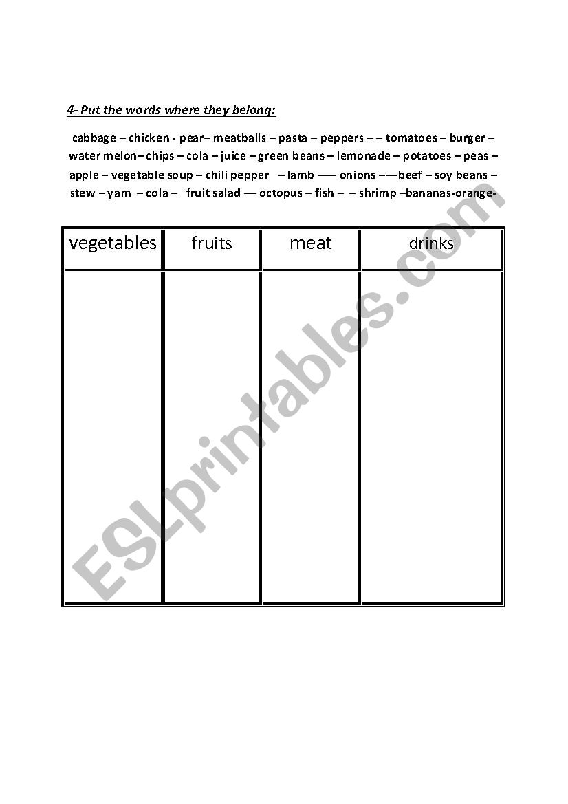 food and drinks worksheet