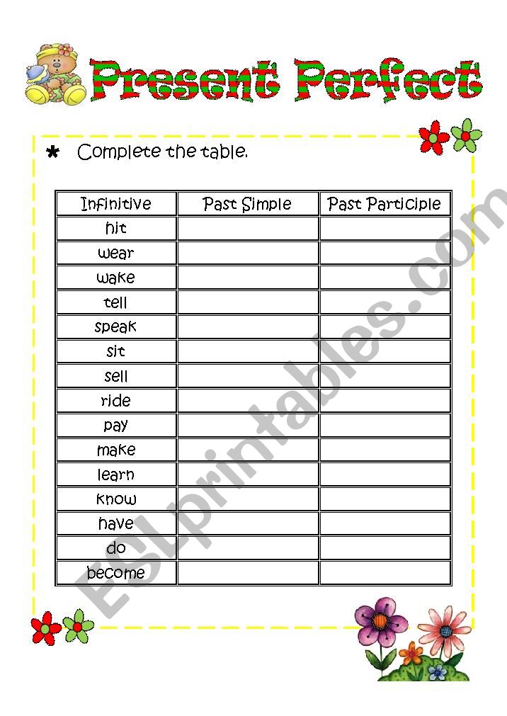 past participle worksheet